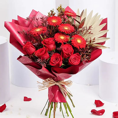 BOUQUET DI ORCHIDEE ROSE ROSSE PER REGALO DI ANNIVERSARIO